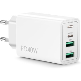 Мережевий адаптер USB C 40W з 4 портами (USB-C та USB-A), PD Power Adapter для iPhone, iPad, Pixel та інших пристроїв