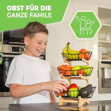 Дерев'яна етажерка для фруктів на 3 ярусах, чорна - фруктова корзина, підставка для фруктів, органайзер для кухні