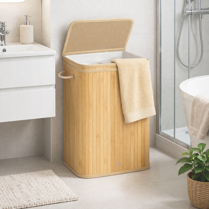 Вузький складаний кошик для білизни з бамбука, органайзер для прання, 72 л