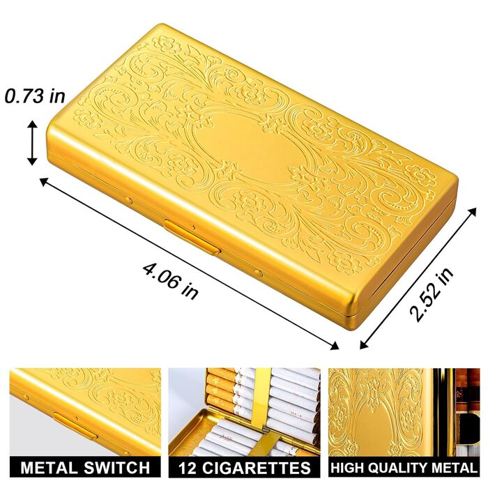 Вінтажне металеве етої для сигарет з запальничкою J6, вміщує 12 шт. сигарет (100 мм), органайзер для RFID-карт та грошей