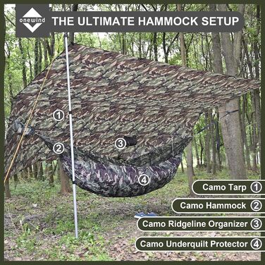 Гамак-тент OneWind Camo 365x295 см: ультралегкий, для кемпінгу, бушкрафту, з підставою та дверима