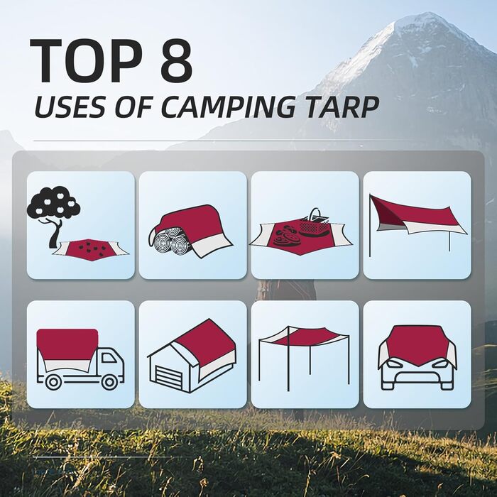 Тент Forceatt Zeltplane 3.7x4.3 м, Ultraleicht, 6 кріплень, Анти-UV, Водонепроникний. Для кемпінгу, піших прогулянок та відпочинку на природі. Темно-синій & сірий (Червоний & сірий)