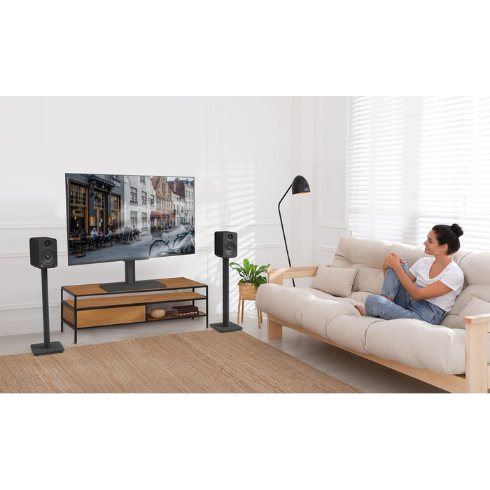 Підлогові стійки для колонок Kanto SP26PLW 26' | Для середніх та великих полоччастих колонок | Сталь, пінопакет, поворотна платформа 30° | Приховане кабельне прокладання | Пара, 66 см (чорний)