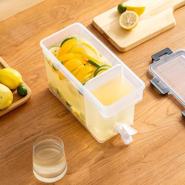 YGHQAP Plastic Drink Dispenser, 3.5L Drink Cooler with Spigot, Iced Juice, Lemonade Dispenser, Perfect for Refrigerator, Fruit Tea Pot