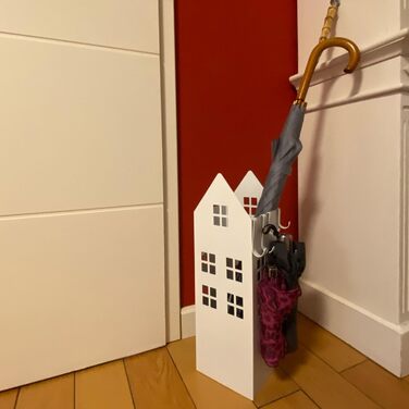 Стійка для парасоль з піддоном для води, 4 гачки, 16x16x49 см, білий колір, UNUS