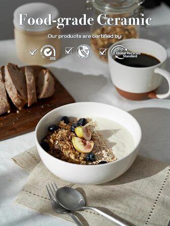 Набір супових мисок DOWAN 1100 мл (4 шт.) - білі керамічні миски для супу, каші, пасти, Φ18 см, стікшільні