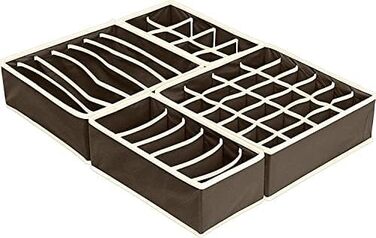 Styleys Set of 4 Foldable Storage Boxes, Drawer Dividers, Odorless Interior Lining, Storage Boxes, Closet Organizer, Under Bed Organizer for Clothes, Shoes, Underwear, Bras (Brown - S1014)