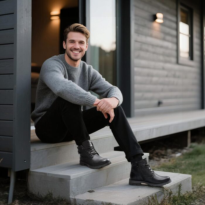 Черевики мотоциклетні Bruno Marc чоловічі Combat на шнурівці з блискавкою та зружною устілкою, 44 EU, чорні