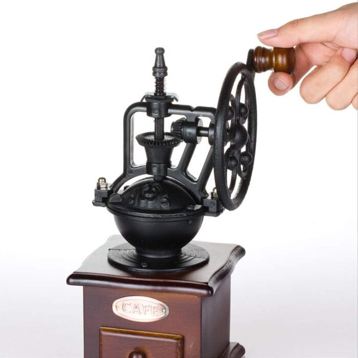 Manual Coffee Grinder, Antique Cast Iron Hand Crank Coffee Grinder with Grinding, Settings & Catch Drawer.