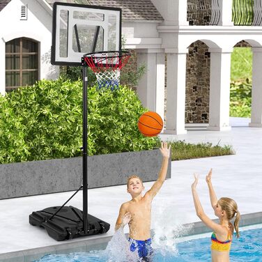 COSTWAY Adjustable Height Basketball Stand - Outdoor Basketball Hoop with Stand & Wheels - Mobile Basketball System with Ball Storage - for Kids & Adults (172-305cm)