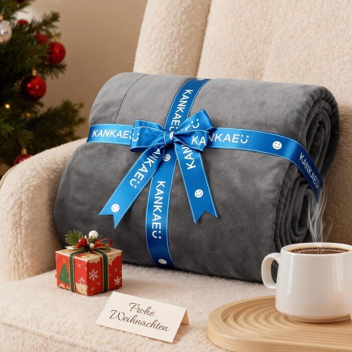 Плед KANKAEU теплий та м'який, 160x200 см, фланель та шерпа, для дивана/ліжка, зимовий, машинне прання (Антрацит)