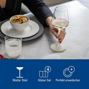 Villeroy & Boch – Manufacture Rock White White Wine Glass Set, 4-Piece. White Wine Glasses, Exceptional Glasses, Glasses for Wine, Crystal Glass
