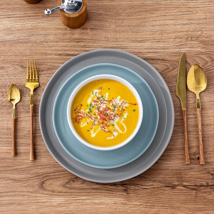 Набір посуду GBhome Teller- und Schüssel-Set: 12 елементів керамічного посуду для 4 осіб. Стійкий до подряпин та миття в посудомийній машині. Сучасний посуд для мікрохвильової печі та посудомийної машини (багатобарвний).