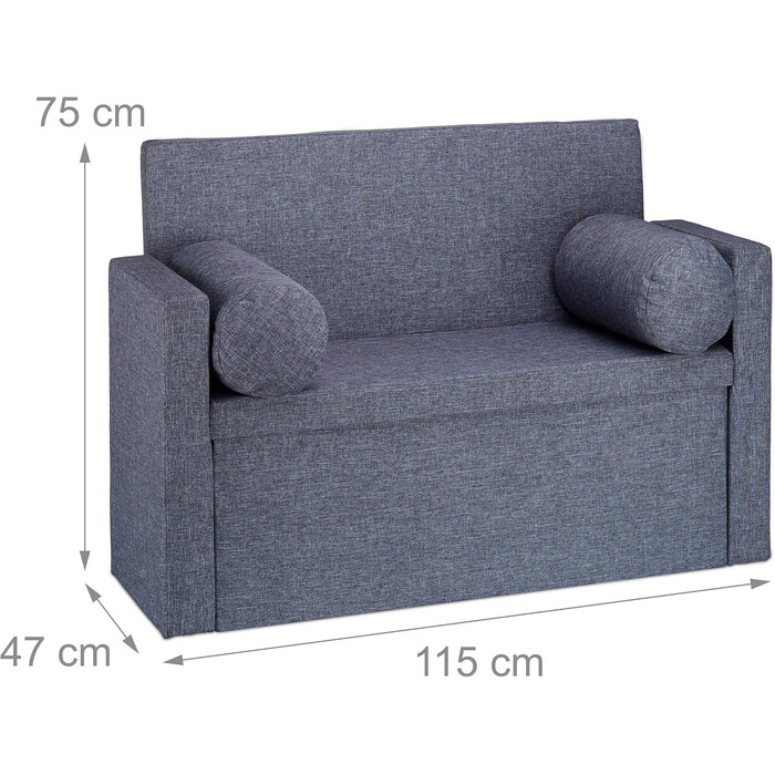 Relaxdays Bench with Backrest, 2 Cushion Rolls, Folding, Storage, Upholstered, Hallway, Storage Bench 75 x 115 x 47 cm, Grey, Cream (Dark Grey)