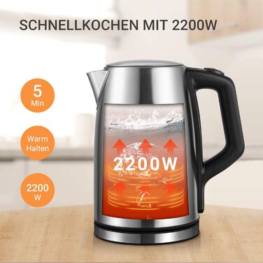 Midea 1.7L Electric Kettle - Stainless Steel, Fast Boil, LED Display, 360° Base, Boil Dry Protection