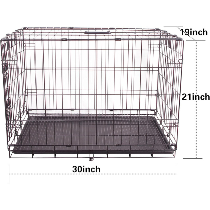 Міцна складана переноска для собак з металевого дроту з піддоном, одностулковими дверима, 76,2 x 48,3 x 53,3 см, чорна
