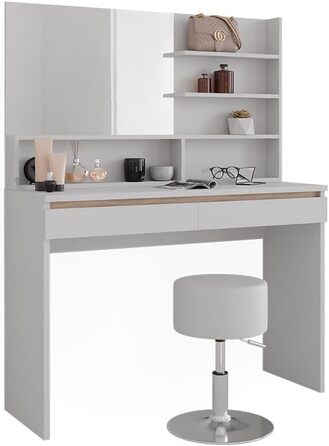 Туалетний столик Vicco Emma 120 см, білий/сонома, без дзеркала, з полицею та пуфом, косметичний стіл