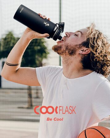 Термофляга Coolflask 1180 мл з трубою та 3 кришками, вакуумна металева пляшка для води для спорту та офісу, чорна