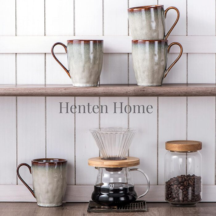 Henten Home Coffee Mug Set, Ceramic, 4-Piece - 350ml for Coffee, Cappuccino, and Latte Macchiato - Beige