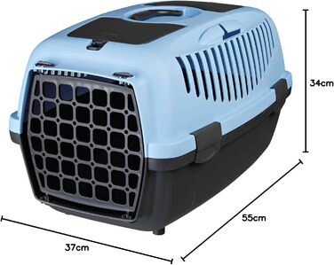 Транспортний бокс TRIXIE Capri 2 – XS-S: 34×31×55 см, сірий/блакитний. Для собак до 8 кг. З металевою дверцятами та ґраткою зверху.