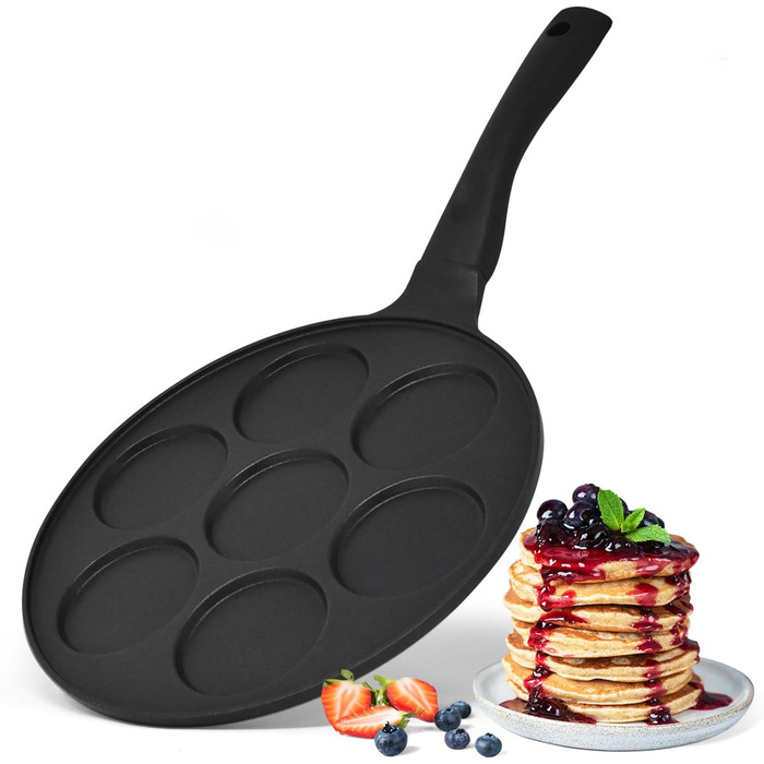 Млинцева сковорода Joeji's Kitchen на 7 млинців, антипригарна, алюмінієва, 26,5 см, для індукції, універсальна для панкейків, яєць та млинців