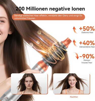 Фен-щітка Air Styler 5-в-1: стайлер, локони, об'єм, сушка, випрямлення. Потужність 800W, для жінок, помаранчевий колір