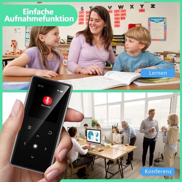 MP3-плеєр AiMoonsa 64GB з Bluetooth 5.2, FM-радіо, HiFi-звук, E-Book, вбудований HD-динамік та функцією запису голосу, чорний