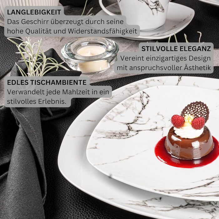 SÄNGER Tafelservice Bilgola Marmor Weiß: 18-частинний набір посуду для 6 осіб (тарілки для супу, десерту та їжі) з порцеляни. PREMIUM COLLECTION