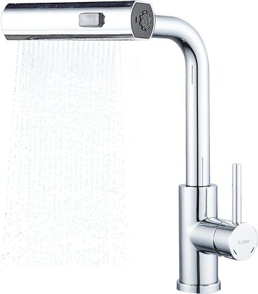 Змішувач для кухні BELZ з висувною лійкою, 3 режими, поворотний на 360°, з нержавіючої сталі SUS304, матовий хром