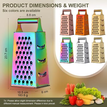 Тёрка YDware з нержавіючої сталі, квадратна, 23,7 см, для овочів, 1 шт. (Райдужна)