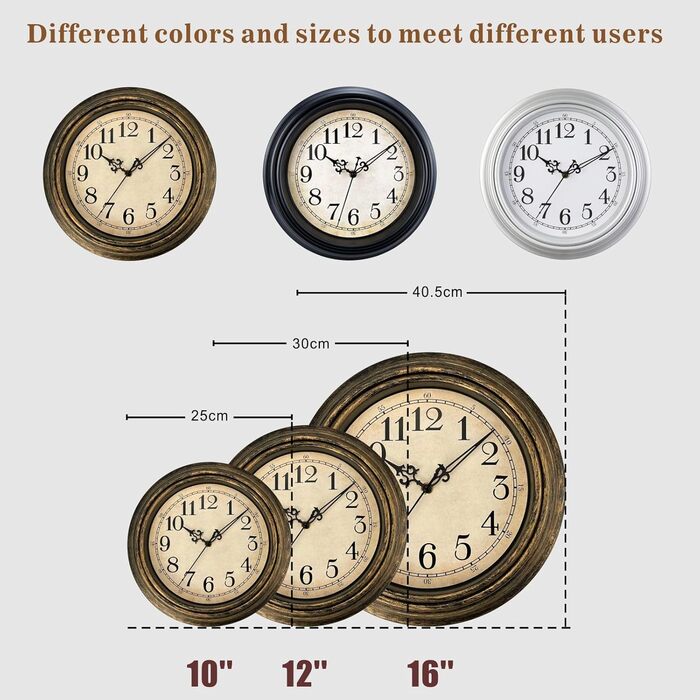 Plumeet Extra Large Wall Clock Classic 40.6cm, Quiet Retro Wall Clock without Ticking Sounds for Living Room - Bedroom - Battery Powered (Arabic Numerals)