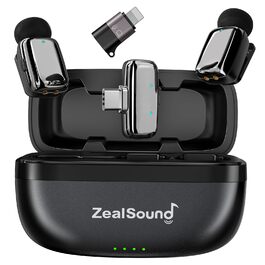 Мікрофон ZealSound Mini Wireless з USB-C/Lightning, для Android/iPhone, з шумозаглушенням, 33h акумулятор, 100м, для Vlogging, TikTok, Podcast, YouTube (M6 Чорний/Срібний)