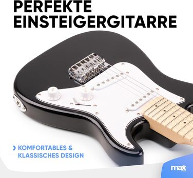 Електрогітара Max GigKit 4/4: Комплект з підсилювачем, аксесуарами та чохлом (Чорний, для дітей)