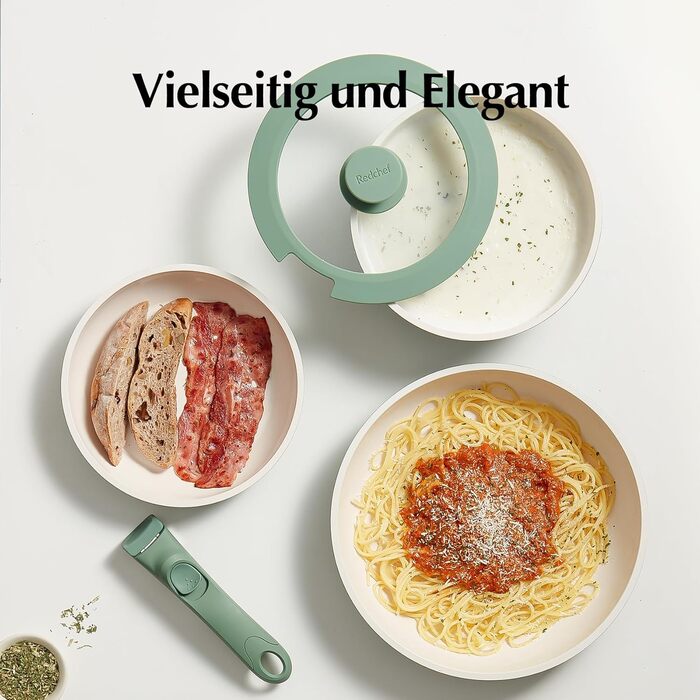 Набір посуду Redchef 16 предметів з антипригарним покриттям Ceramic, знімні ручки. Каструлі та сковорідки 18/20, 20/26, 26см. Підходить для всіх типів плит, духовка.