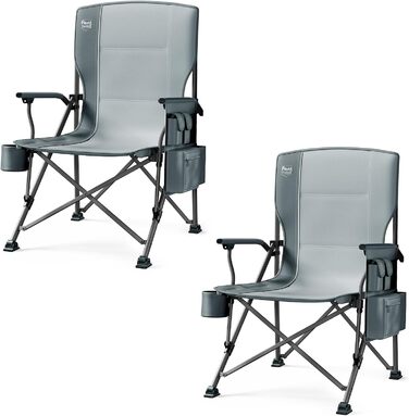 Крісло для кемпінгу Timber Ridge XXL, 230кг, широке сидіння 62см, з високою спинкою, підстаканником та міцними підлокітниками для кемпінгу, пікніка, саду та балкону (Сірий, 2 шт)