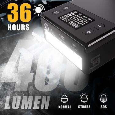 VTOMAN X1: Портативний акумуляторний пусковий пристрій з компресором, 2500A, для авто (бензин до 8.5 л, дизель до 6 л), 150 PSI, 12V, сірий