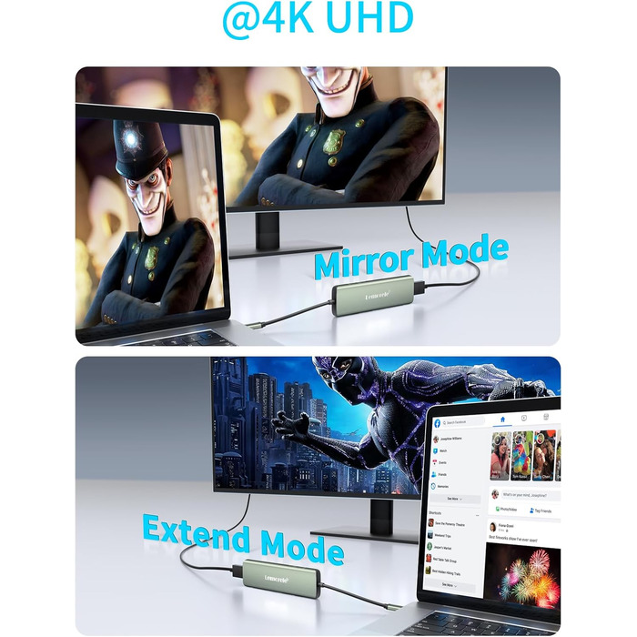 Док-станція Lemorele 2025 Upgrade: USB-C/A, 10Gbps, 3 монітори, 14 в 1, HDMI 4K, Ethernet, USB 3.2/2.0, VGA, Type-C 3.1, PD 100W, SD/TF, для Windows, MacBook (зелена)