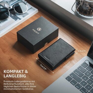 Шкіряний картхолдер VULKIT RFID захист, поп-ап механізм, відділення для готівки, документів та монет, магнітний замок, чорний