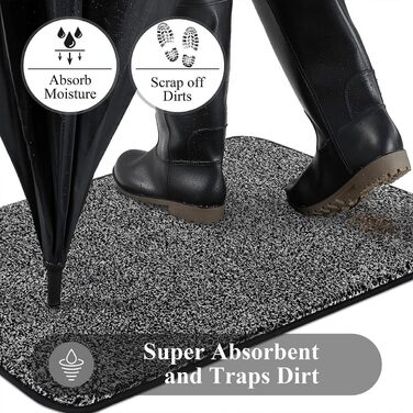 Придверний килимок Pauwer протиковзкий та зносостійкий, мийний килим для входу, тераси, коридору та саду, для дому та вулиці (45x70 см, чорний)