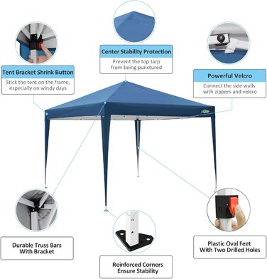 COBIZI Pavilion 3x3, Folding Pavilion 3x3 Waterproof Stable Winterproof | 8x Pegs | 4x Wind Rope | UV Protection 50+ | High-Density Tarpaulin | Pop-up Pavilion Folding 3x3m Tent 3x3 Party Tent (Blue)