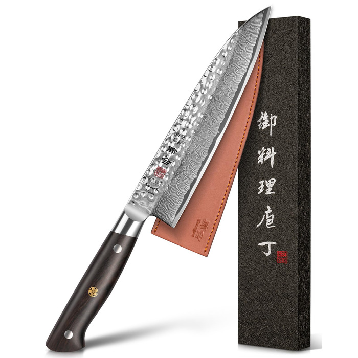 Ніж кухарський Kanngou Gyuto 21 см, японська дамаська сталь (67 шарів), рукоять з чорного дерева, професійний ніж у подарунковій коробці