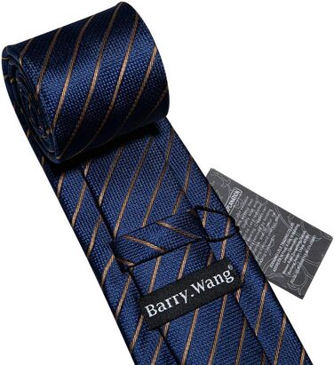 Тістечка Barry.Wang в клітинку: Комплект краваток, нагрудника та запонок. Класична смугаста краватка з блакитними та коричневими смугами