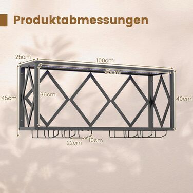 Стійка для вина COSTWAY з LED-підсвічуванням, 2 яруси, дерев'яний ящик з металевим каркасом, 6 рядів для келихів, індустріальний дизайн, для дому, бару, кухні та ресторану