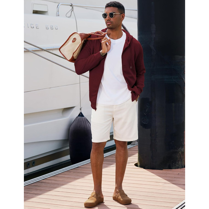 Світшот JMIERR для чоловіків з капюшоном, з довгим рукавом, в стилі вафлі, з блискавкою та кишенями (червоний, M)