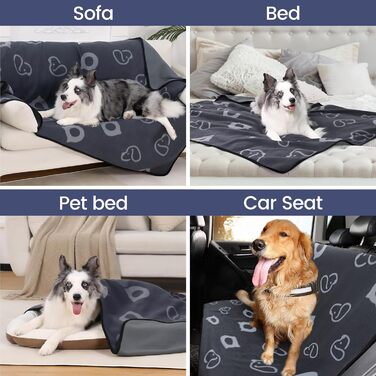 Водонепроникний килимок для собак, 152x127 см, плюшевий фланель та шерпа, для середніх та великих собак, машинне прання - Чорний (152x127 см, Сірий)