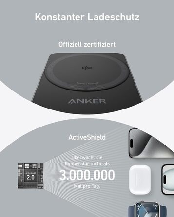 Anker MagGo 3-в-1 Бездротова Зарядна Станція Qi2 15W MagSafe для iPhone 17/16/15/14, Apple Watch 9, AirPods (з USB-C 40W адаптером) - Чорна