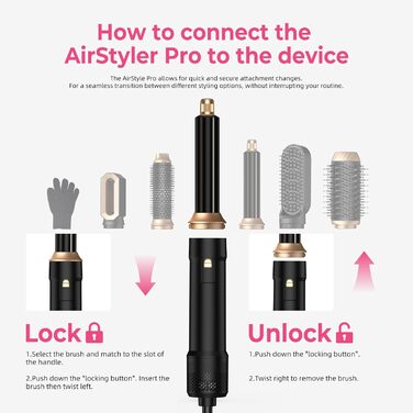 Набір для укладки волосся Atopskins Pro Airstyler 6 в 1: фен-щітка, плойка, іонізація, 1000W, чорний