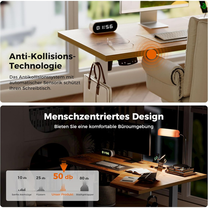 Електричний столик для роботи Agilestic L-подібної форми 150 см, регульована висота, для дому та офісу, ергономічний, зі з'єднуваною панеллю, світло-коричневий (150 x 90 см)