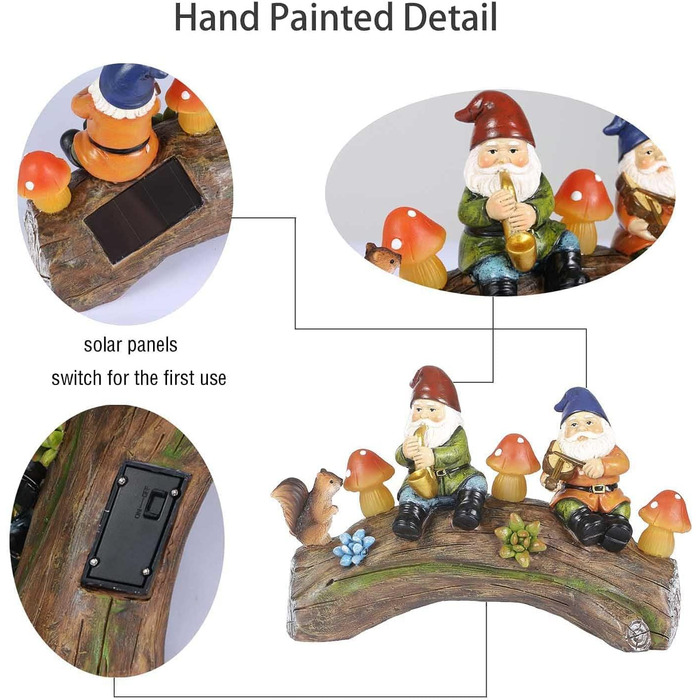 The Enchanted Garden Garden Gnomes, Resin Statue, Solar Powered, LED Mushroom, Garden Lights, Resin Figure for Patio, Lawn, Yard, Decoration