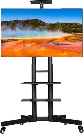 Yaheetech Rolling TV Stand with Brakes - Adjustable Height, 3 Shelves, VESA 100x100 to 600x400 - Fits 32-75 inch TVs